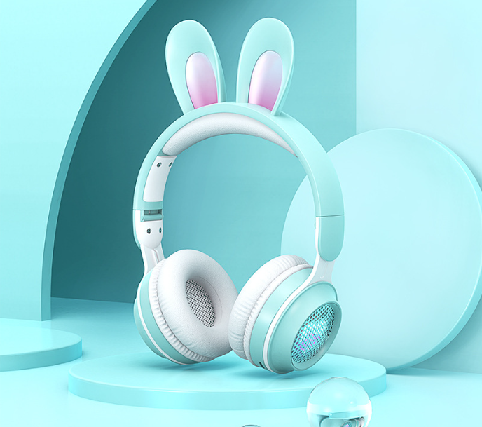 Cute Rabbit Wireless Headphones with RGB LED for Kids