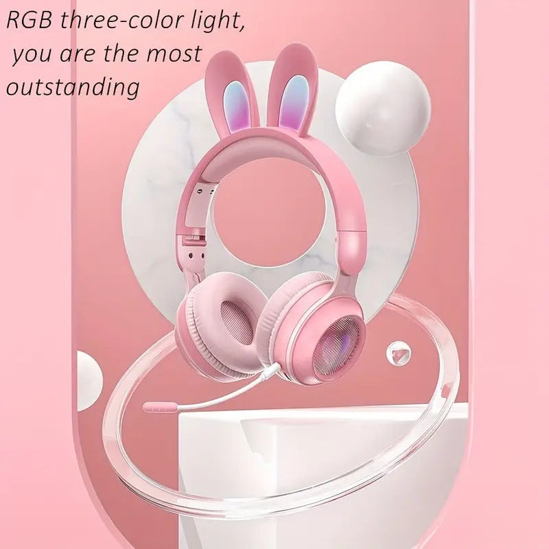 Cute Rabbit Wireless Headphones with RGB LED for Kids