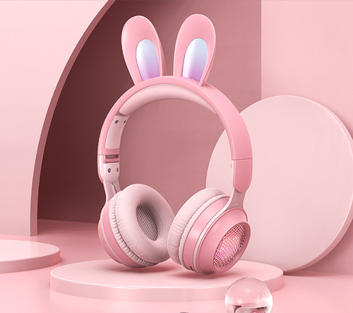 Cute Rabbit Wireless Headphones with RGB LED for Kids