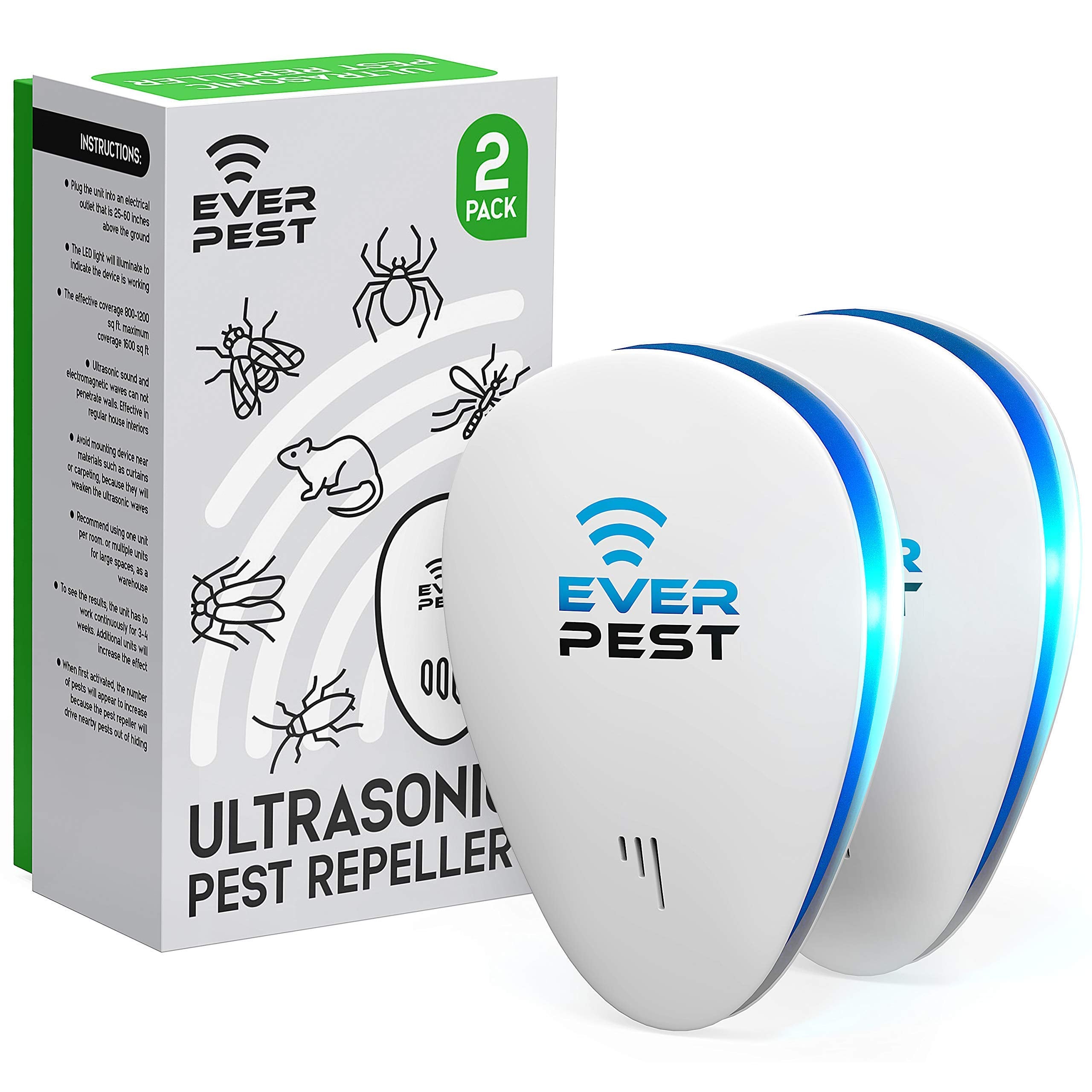 Ultrasonic Pest Control Repeller - Repel Rodents Ants Cockroaches Get Rid Bed Bugs Mosquitos Flies Spiders Squirrel Bats - Eco-Friendly Safe for Humans - 2 Pack